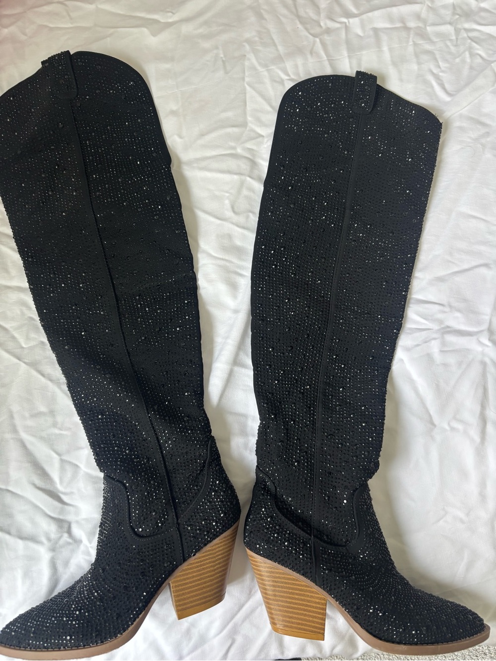 Forever Link Black Over-the-Knee Rhinestone Boots